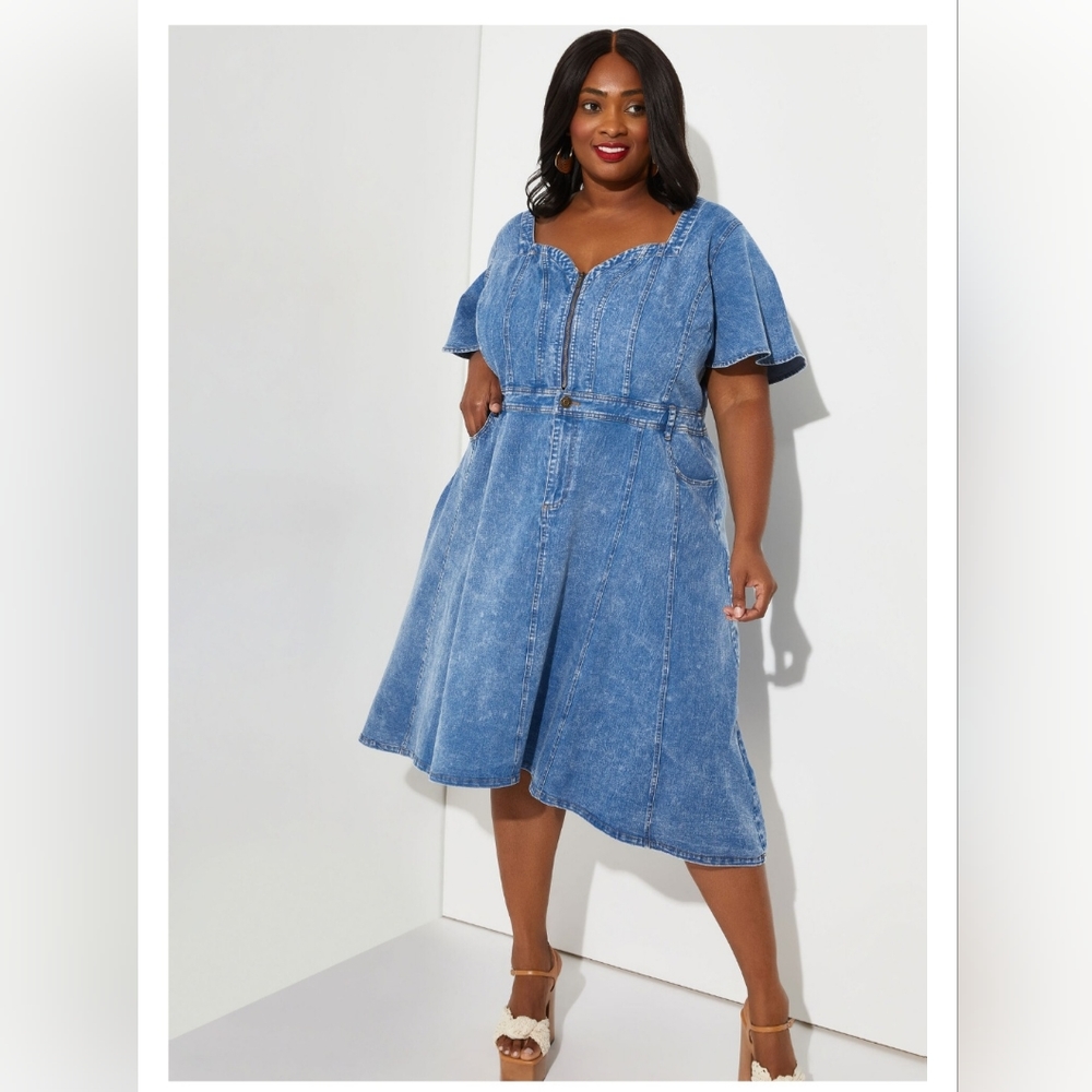 NWT Ashley Stewart - Hi Low A Line Denim Dress (18 fits 20)